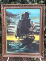 Norris Rahming Original 1930s Frigate Ship Signed Oil Painting On Canvas Wpa Era - £12,150.21 GBP