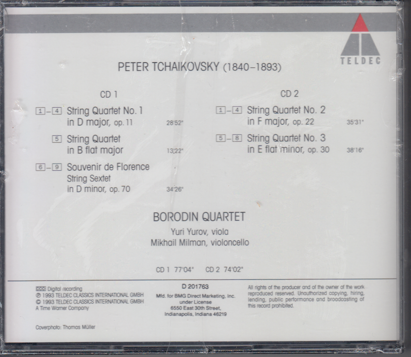 Tchaikovsky: String Quartets Nos. 1-3 (2-CD set) Classical BMG Club Release Item image 2