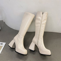 Winter Platform Women Long Boots Fashion Square High Heel Shoes Zippers Knee Hig - £59.72 GBP