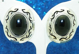 Oval Onyx Solitaire Post Earrings Real Solid .925 Sterling Silver 24.4 G - £97.90 GBP