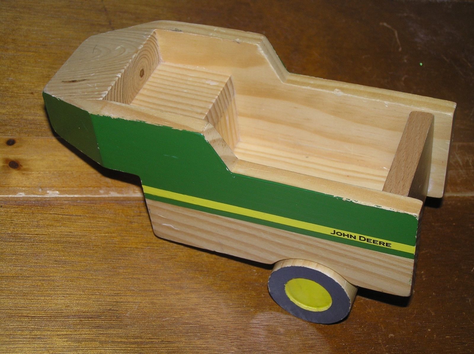 Used Learning Curved Green Yellow Painted JOHN DEERE Wood Tractor Trailer –  - $7.69