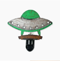 Alien Space Ship Night Light Recycled Iron Hand Painted UFO Flying Sauce... - $28.95