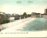 Vtg Postcard c 1908 Dam &amp; Island Paper Mill - Menasha WI - Unused Rotogr... - £8.69 GBP