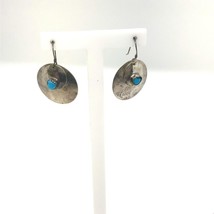 Vtg Signed Sterling Southwest Navajo Disc Concho Turquoise Stone Dangle Earrings - £51.43 GBP