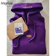 Neploe Hooded Collar Solid Color Long Sleeve Hoody Korean Hip Pop Loose Casual S - £94.20 GBP