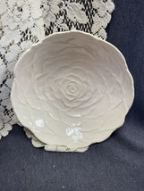 Vtg HMK Lic Ivory Stoneware Flower Embossed Dish Bowl Scallop Rim Edge 10” - £6.98 GBP