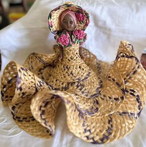 Decorative Handmade Carribean Folkart Doll Woven Straw Dress Hat w Pink ... - €16,09 EUR