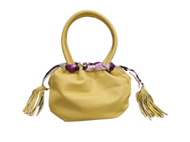 EMILIO PUCCI Yellow Leather Drawstring Shoulder Bag with Silk Print Inte... - $299.99