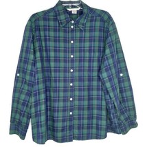 Allison Daley Womens Blouse Size 18W Button Front Long Sleeve Green Plaid - £11.19 GBP