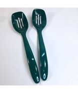 Hutzler Melamine Mini Slotted Spoons #516 Green set 2 1995 serving Vintage - $29.28 CAD