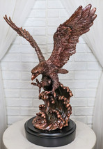 Patriotic Bald Eagle Swooping Into Ocean Waves Bronzed Resin Figurine With Base - £204.24 GBP