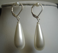 pair of 8*25mm white shell pearl earrings - $8.99