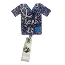 Scrub Life Badge Dark Blue Silver Glitter Nurse Badge Holder Retractable... - $8.86