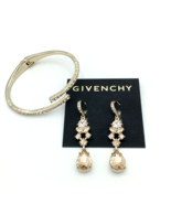 GIVENCHY peachy pink crystal drop earrings &amp; hinged bracelet set - gold-... - £31.60 GBP