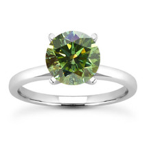 Green Diamond Solitaire Ring Round Shaped Treated 14K White Gold VS2 2.01 Carat - £3,084.40 GBP