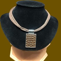 COOKIE LEE Embossed Leather Pendant Suede Corded Collar Necklace - £14.47 GBP