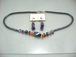 Vintage Hematite Amethyst NECKLACE/ CHOKER/EARRING Set - £8.55 GBP