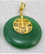 GEMSTONE GREEN JADE Good luck,long life gold copper PENDANT NECKLACE PIN BROOCHE - $14.99