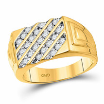 10k Yellow Gold Mens Round Channel-set Diamond Diagonal Stripe Band Ring - £548.15 GBP