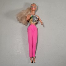 Barbie Doll Blonde Hair Blue Eyes Crop Top With Pink Pants Mattel Vintage - £12.02 GBP