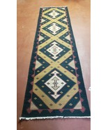 Runner Rug Vintage Indian Kilim Geometric Flatweave Wool 2&#39; 8&quot; x 9&#39; 9&quot; B... - £392.87 GBP