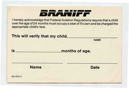 Braniff International Form 963-000415 Childs Age Federal Aviation Regula... - $17.82