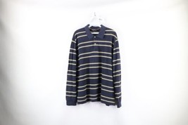 Vintage Eddie Bauer Mens Large Faded Striped Color Block Long Sleeve Rugby Polo - £35.00 GBP