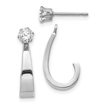 14K White Gold CZ J Hoop Earrings Ear Jewelry 21mm x 5mm - £142.22 GBP