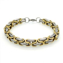 Mens Gold Silver Stainless Steel Byzantine Chain Bracelet 9in 8mm - £18.09 GBP