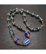 Vintage venetian style chevron feather skunk mix glass beads necklace mx... - $851.99 MXN