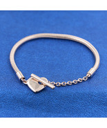 14K Rose gold-plated Moments Heart T-Bar Snake Chain Bracelet Fit Moment... - $44.59 CAD+