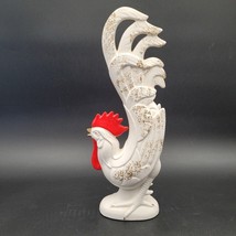 Vintage Mid Century White Red Gold Rooster Figurines Artmark 12.5&quot; MCM Farm - $29.69