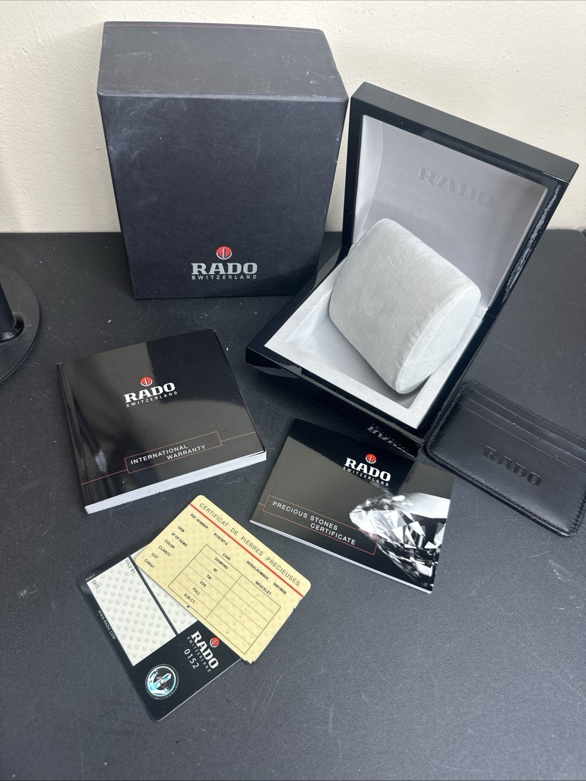 Rado Watch Box Set w/ Wallet, Warranty Card &amp; Stone Certificate – Complete - £59.91 GBP