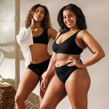 New Women&#39;s High-Waisted Bikini Set Swimwear Black Removable Pads Sizes XS-3XL - £35.54 GBP+