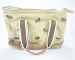 LL Bean Canvas Moose Tote Bag Shoulder Sling Purse Leather Handle Zip Brown - $48.37
