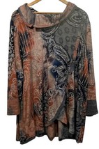 Ali Miles Top 2X Paisley Burnt Orange Navy Button Detail Asymmetric Hem Artsy - £21.42 GBP