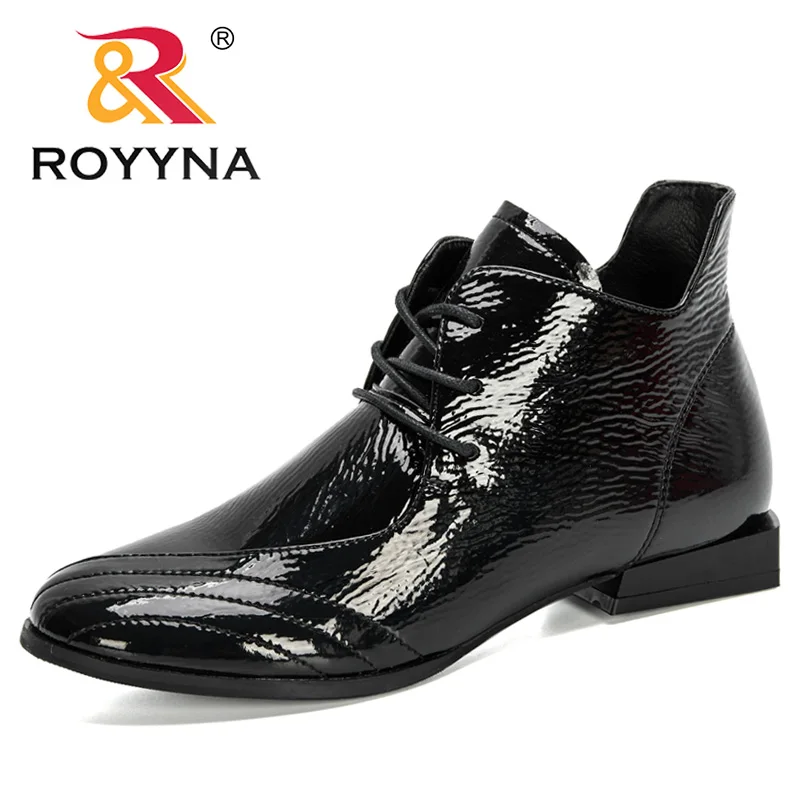 ROYYNA 2024 New Designers Ankle Boots Women Winter Single Shoes Low-heeled Paten - £185.95 GBP