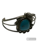 Turquoise &amp; Sterling Silver LEAF Design Cuff Bracelet SMALL Navajo - $301.47 CAD