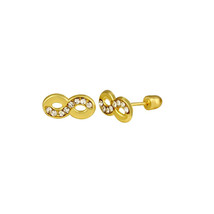 14K Yellow Gold Mini Small Infinity CZ Screw Back Stud Earrings - Minimalist - £63.80 GBP
