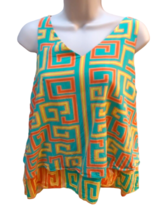 Crown &amp; Ivy Medium M orange yellow green sleeveless tiered blouse crossover back - £10.46 GBP