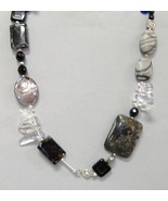 Black Gemstone Beaded Chunky Onyx Obsidian Pendant Necklace - £93.97 GBP