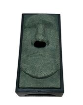 TIKI Faux Stone Green Face Easter Island Moai Tissue Box Cover Rotary He... - $21.88