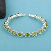 5 Ct Oval Cut Simulated Peridot Wedding Tennis Bracelet Gold Plated 925 Silver - £158.23 GBP