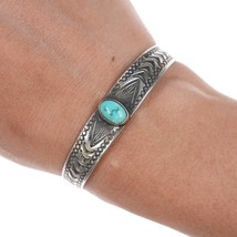 6&quot; 1930&#39;s Navajo stamped ingot silver cuff bracelet with turquoise - £231.28 GBP