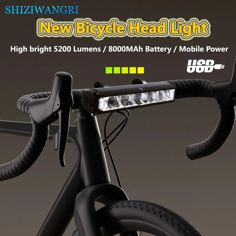 SHIZIWANGRI 5200LM Bicycle Light Front 8000mAh Bike Light Waterproof Flashlight - £21.70 GBP+