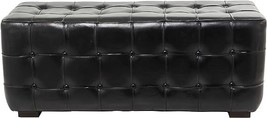 Deco 79 Teak Wood Tufted Upholstered Leather Bench, 48&quot; x 19&quot; x 19&quot;, Black - £886.69 GBP