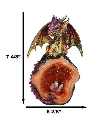 Metallic Red Iridescent Dragon On Faux Geode Rock Quartz Crystal Cove Figurine Item image 2
