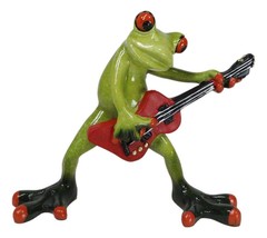 Wild Rock Band Electric Guitarist Green Toad Frog Rocking It Out Figurine - £16.20 GBP