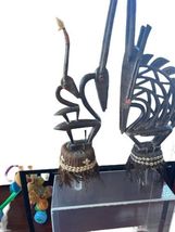 Vtg Set 2 Hand Carved Wood African Statue Plinth Clear Lucite Acrylic End Table image 3