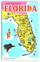 Postcard Greetings from Florida The Sunshine State Vertical Illustrated Map - £2.81 GBP